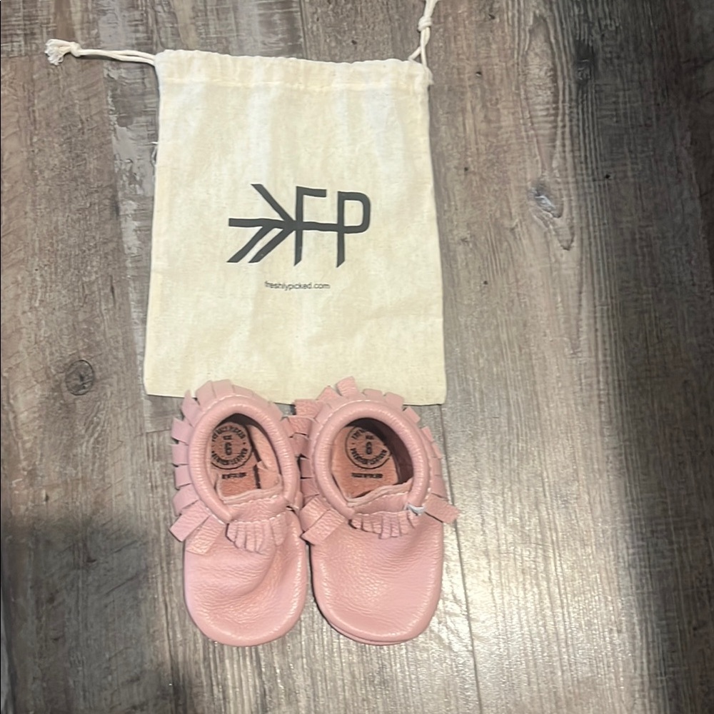 Freshly Picked Pink Leather Moccasins for Kids